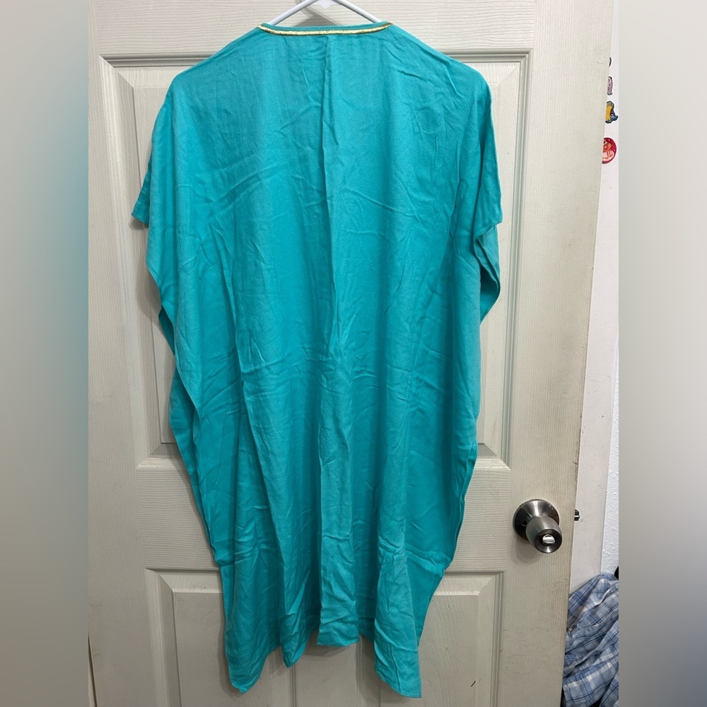 Lilly Pulitzer Chai Caftan in Seaside Aqua with gold embroidery women’s size XXS - Picture 5 of 7